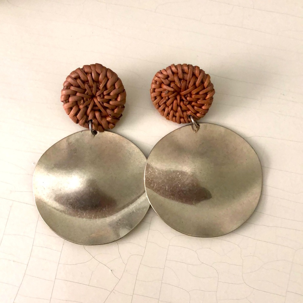 Boho gold and woven statement earrings
